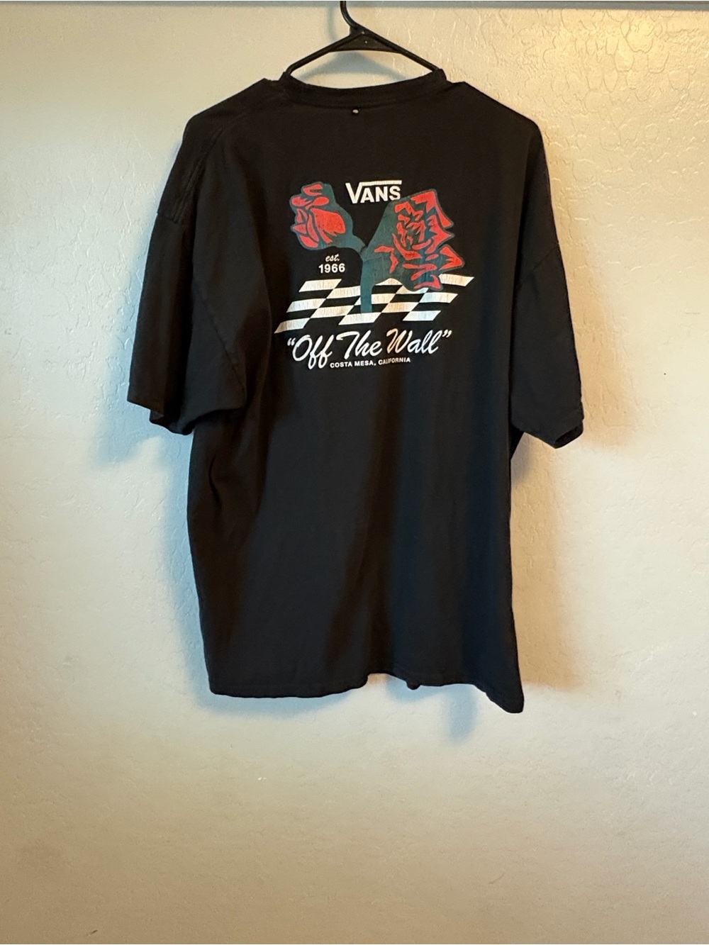 Vans Black Short-Sleeve Tee with Red Rose Graphic
